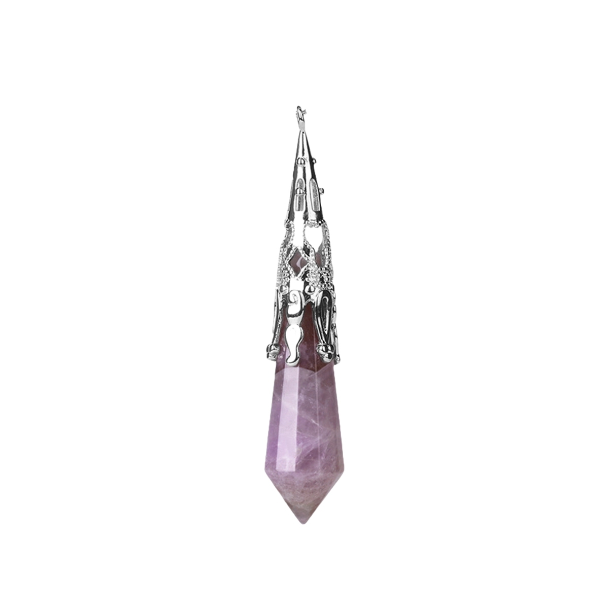 Handmade Craved Gemstone Single Point 12 Sides Prism Silver Pendulum & Pendant