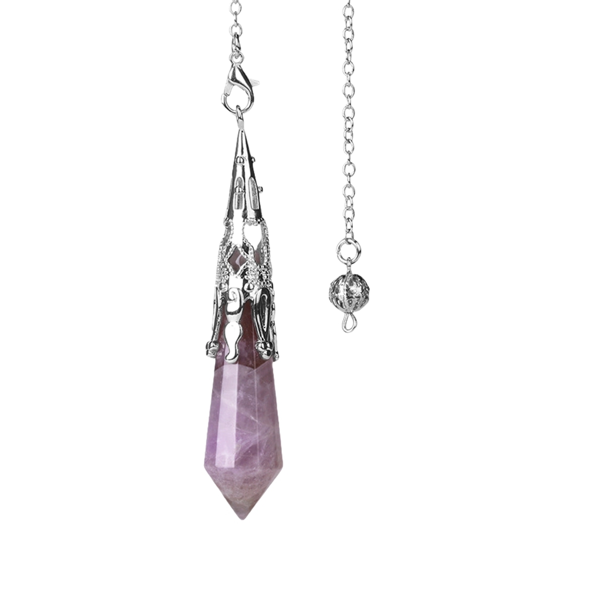 Handmade Craved Gemstone Single Point 12 Sides Prism Silver Pendulum & Pendant