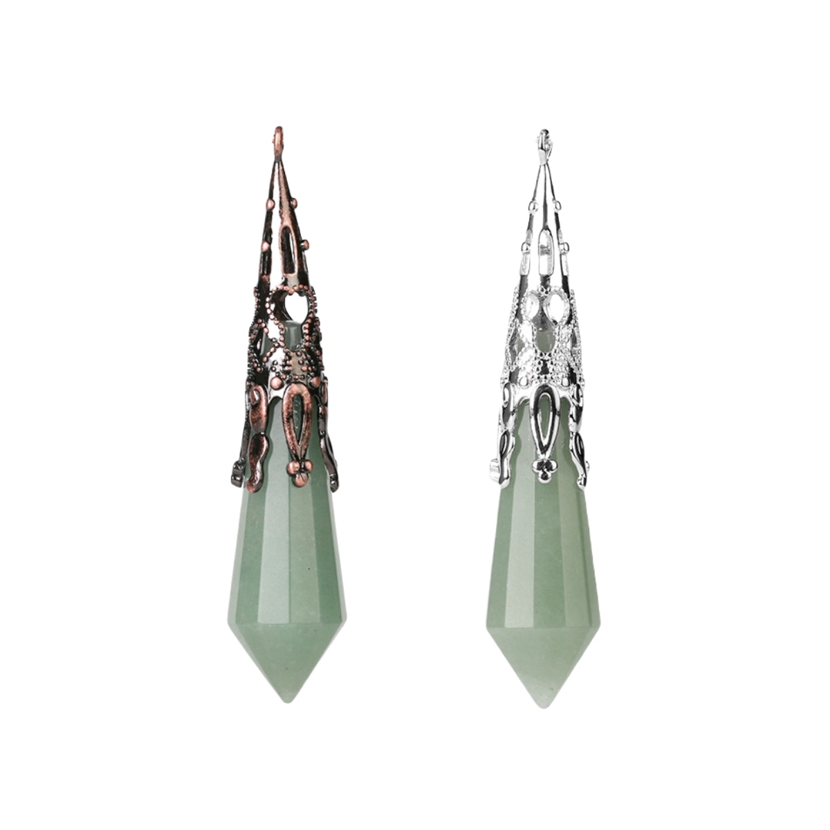 Handmade Craved Gemstone Single Point 12 Sides Prism Silver Pendulum & Pendant