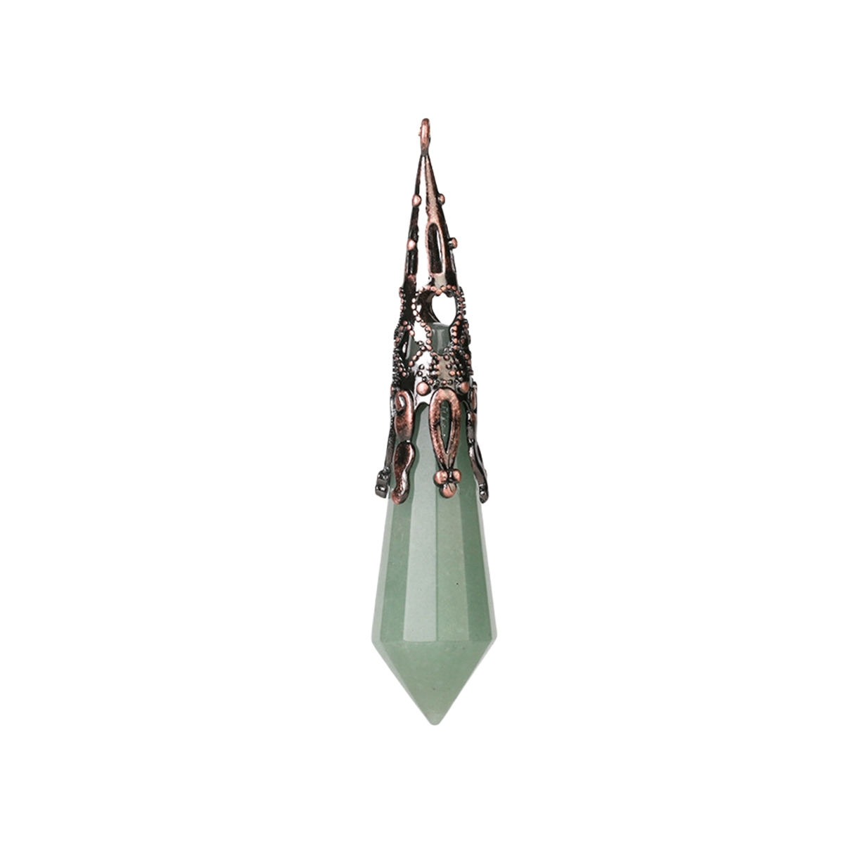 Handmade Craved Gemstone Single Point 12 Sides Prism SilverPendulum & Pendant