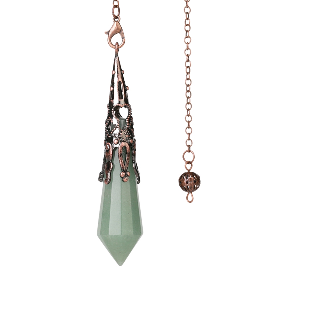 Handmade Craved Gemstone Single Point 12 Sides Prism Silver Pendulum & Pendant