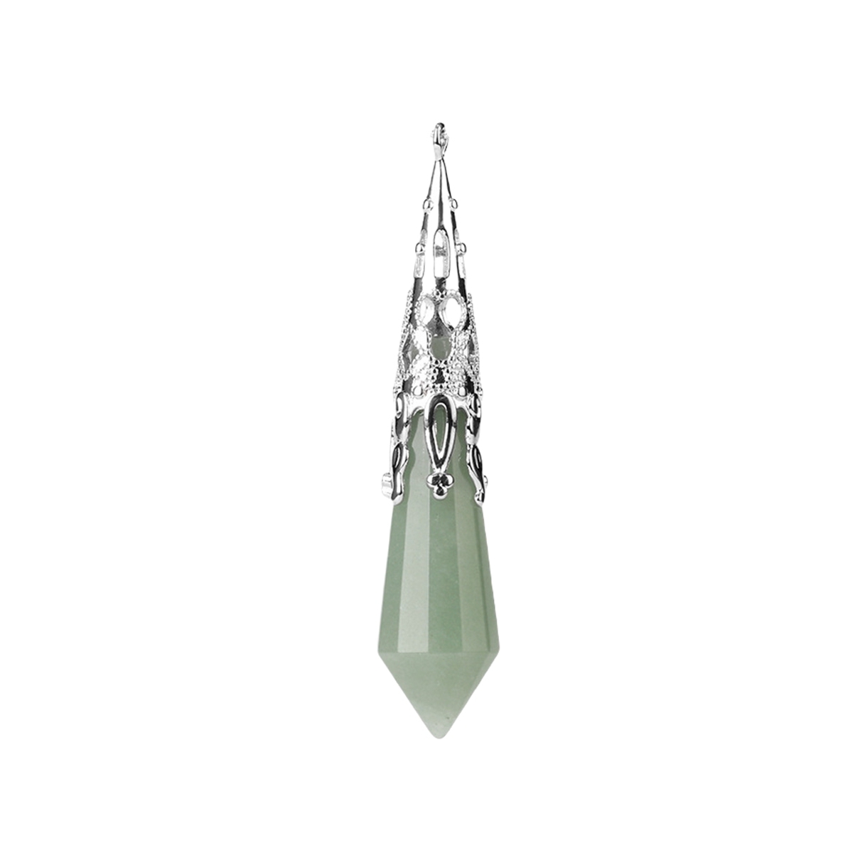 Handmade Craved Gemstone Single Point 12 Sides Prism Silver Pendulum & Pendant
