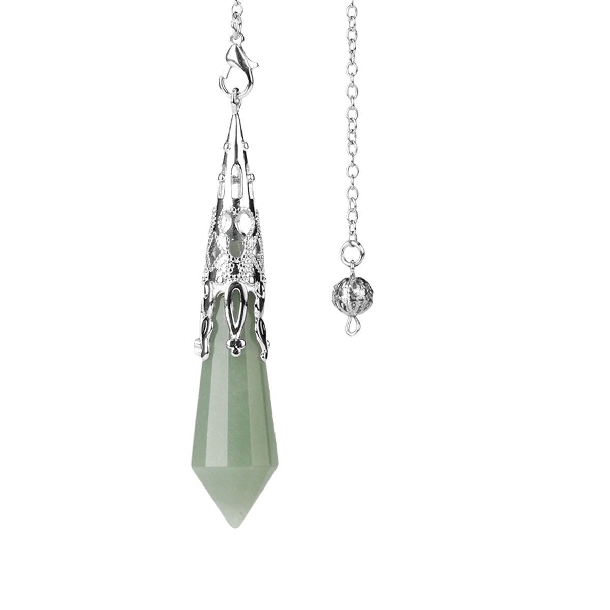 Handmade Craved Gemstone Single Point 12 Sides Prism Silver Pendulum & Pendant