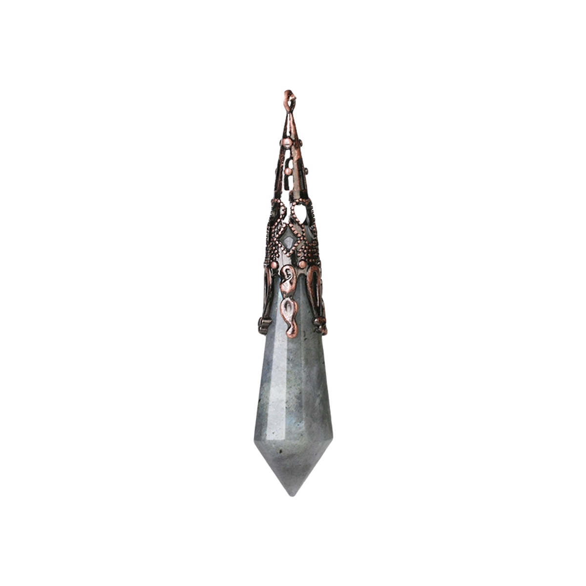Handmade Craved Gemstone Single Point 12 Sides Prism SilverPendulum & Pendant