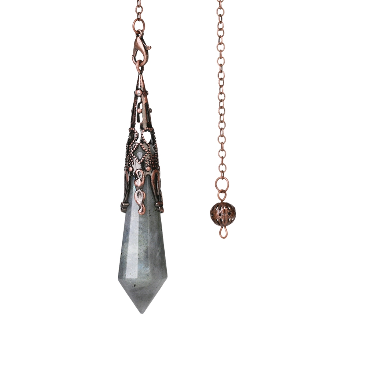 Handmade Craved Gemstone Single Point 12 Sides Prism SilverPendulum & Pendant