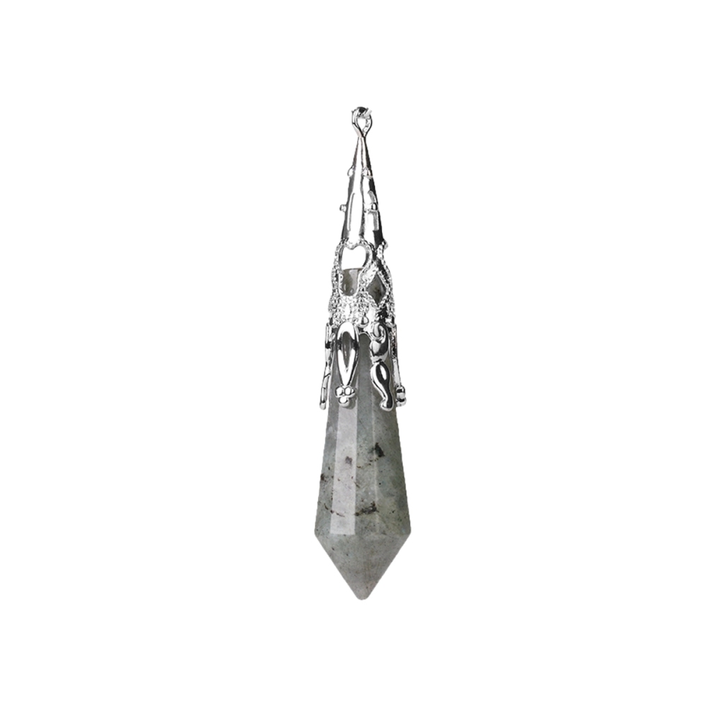 Handmade Craved Gemstone Single Point 12 Sides Prism SilverPendulum & Pendant