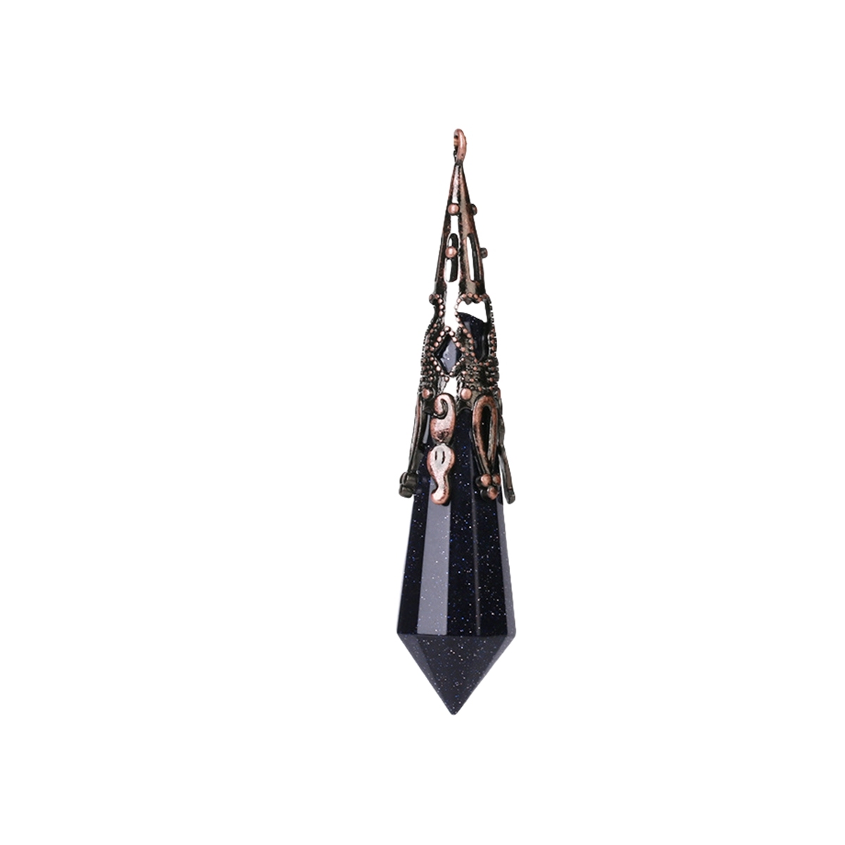 Handmade Craved Gemstone Single Point 12 Sides Prism Silver Pendulum & Pendant