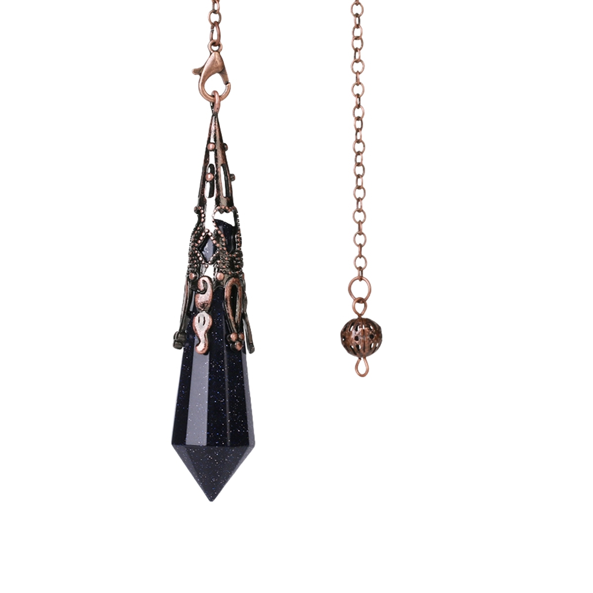 Handmade Craved Gemstone Single Point 12 Sides Prism Silver Pendulum & Pendant