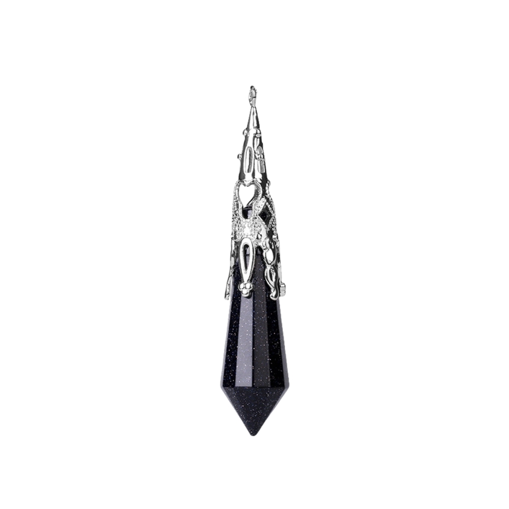 Handmade Craved Gemstone Single Point 12 Sides Prism SilverPendulum & Pendant