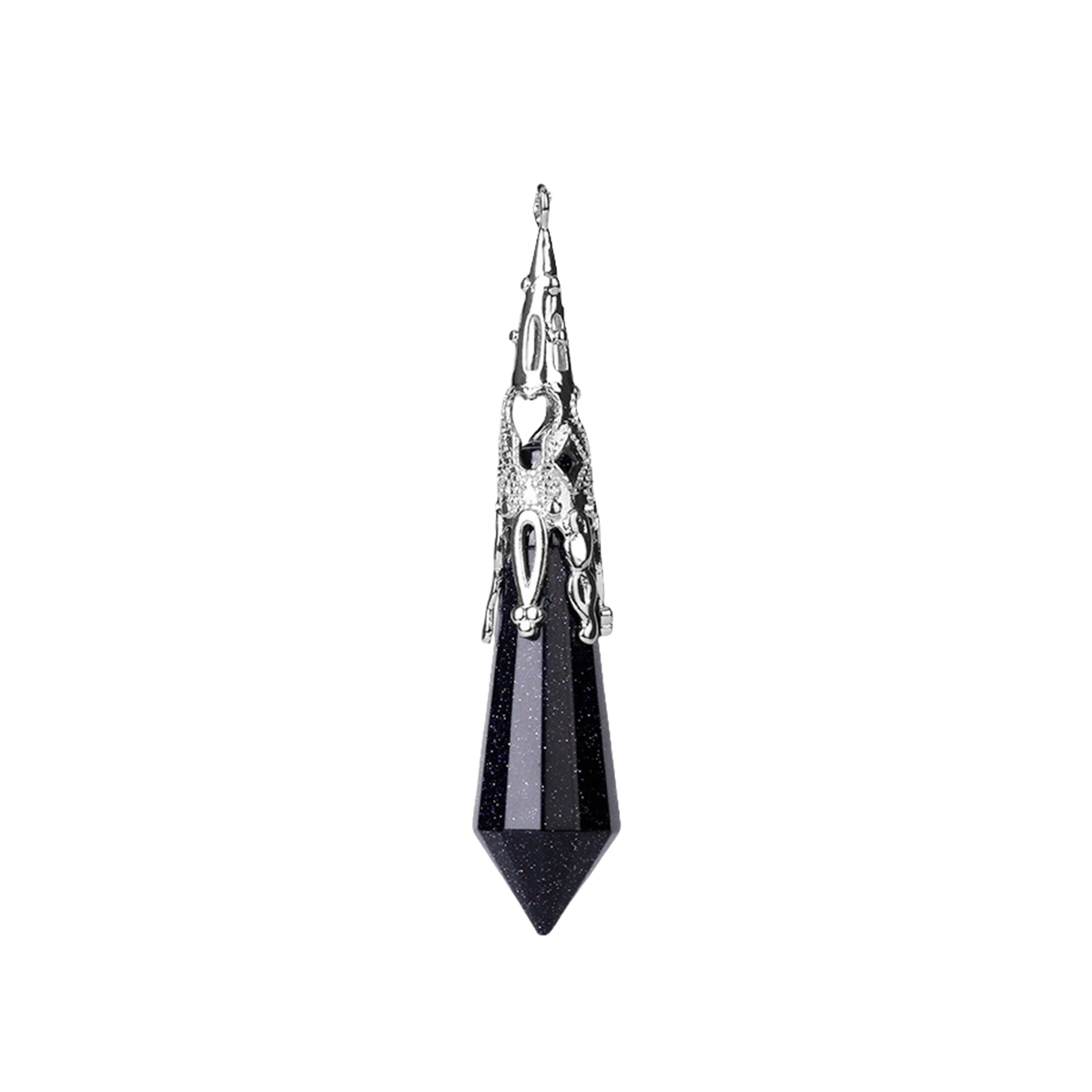 Handmade Craved Gemstone Single Point 12 Sides Prism Silver Pendulum & Pendant