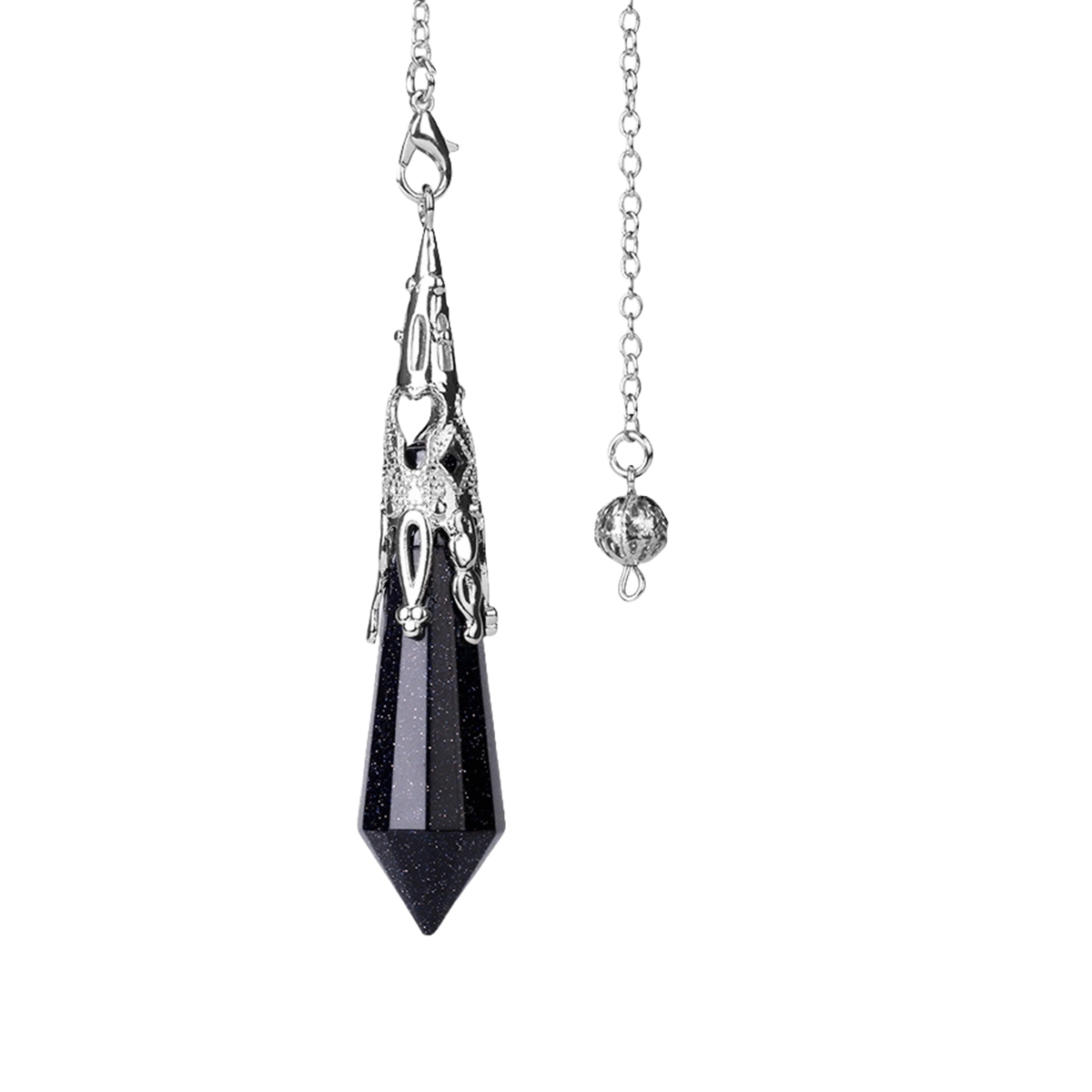 Handmade Craved Gemstone Single Point 12 Sides Prism SilverPendulum & Pendant