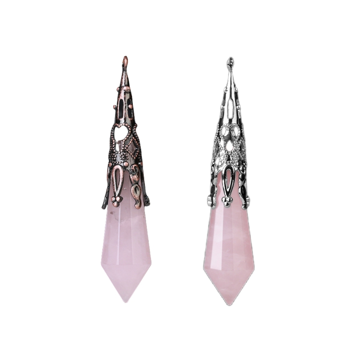 Handmade Craved Gemstone Single Point 12 Sides Prism Silver Pendulum & Pendant