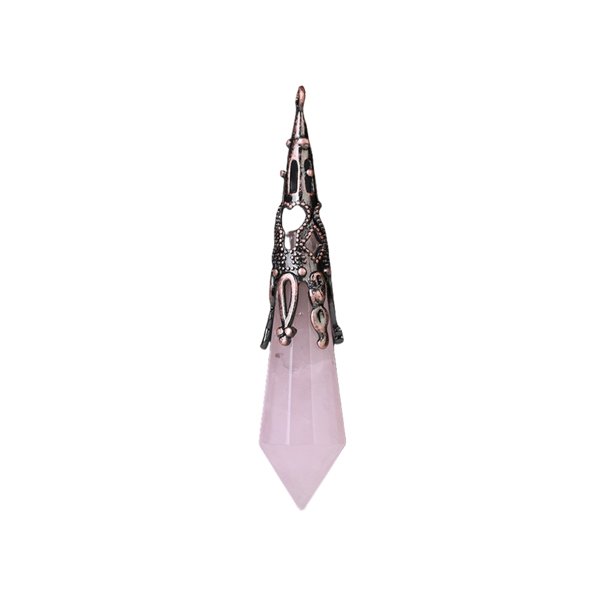 Handmade Craved Gemstone Single Point 12 Sides Prism Silver Pendulum & Pendant