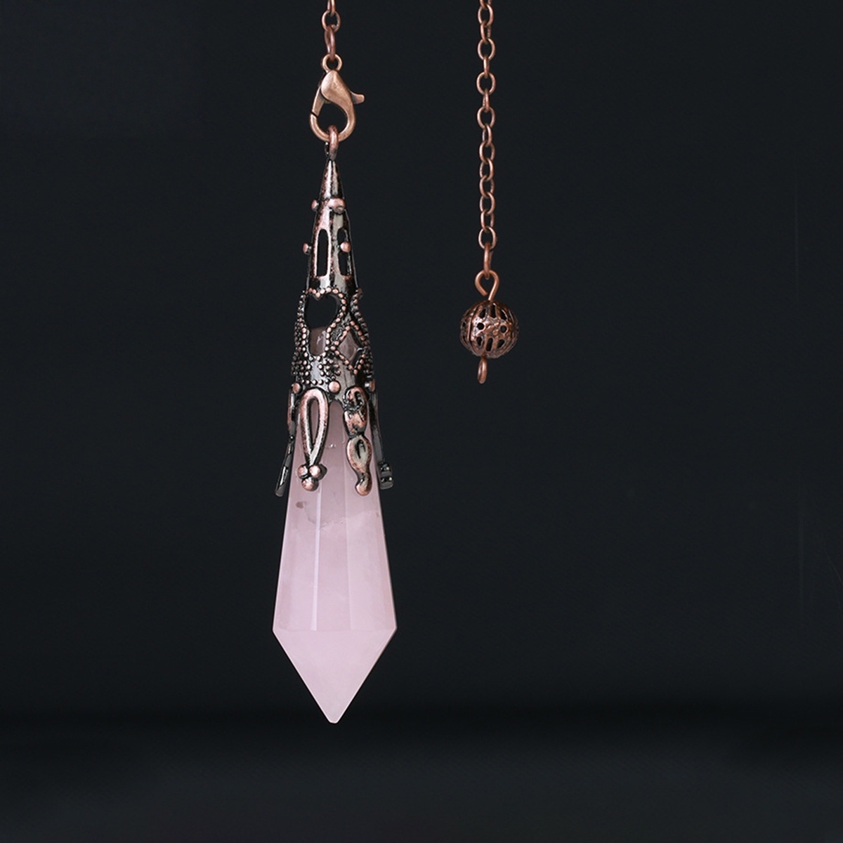 Handmade Craved Gemstone Single Point 12 Sides Prism Silver Pendulum & Pendant