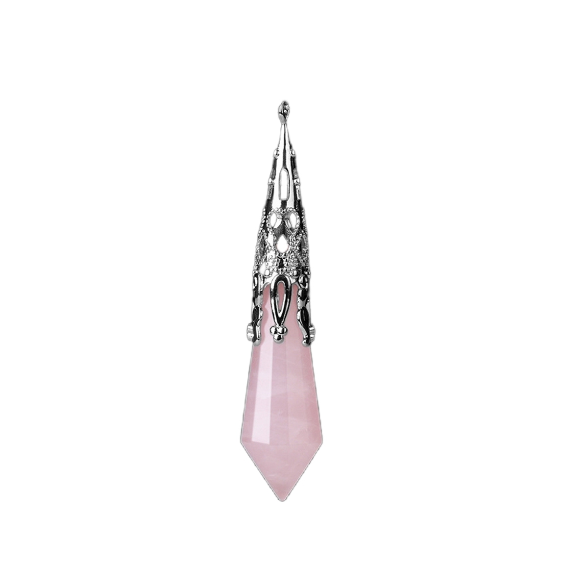 Handmade Craved Gemstone Single Point 12 Sides Prism SilverPendulum & Pendant