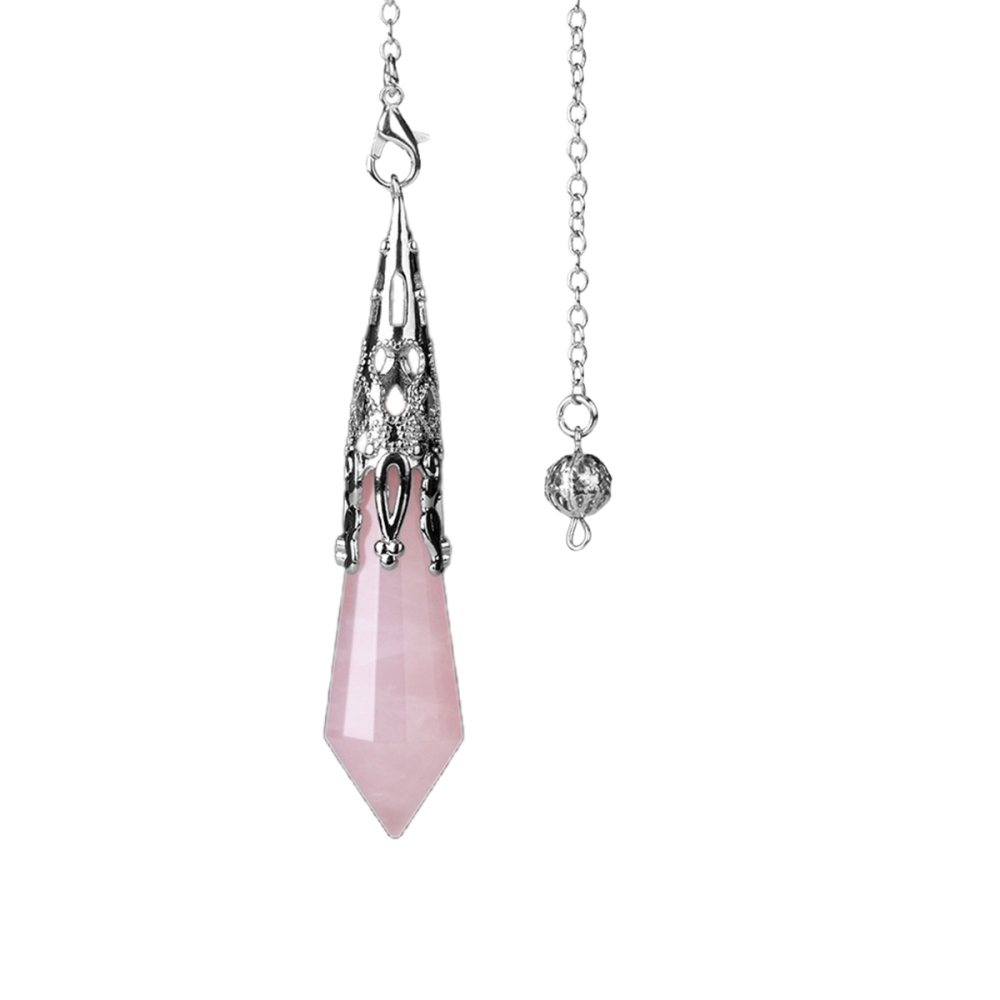 Handmade Craved Gemstone Single Point 12 Sides Prism Silver Pendulum & Pendant