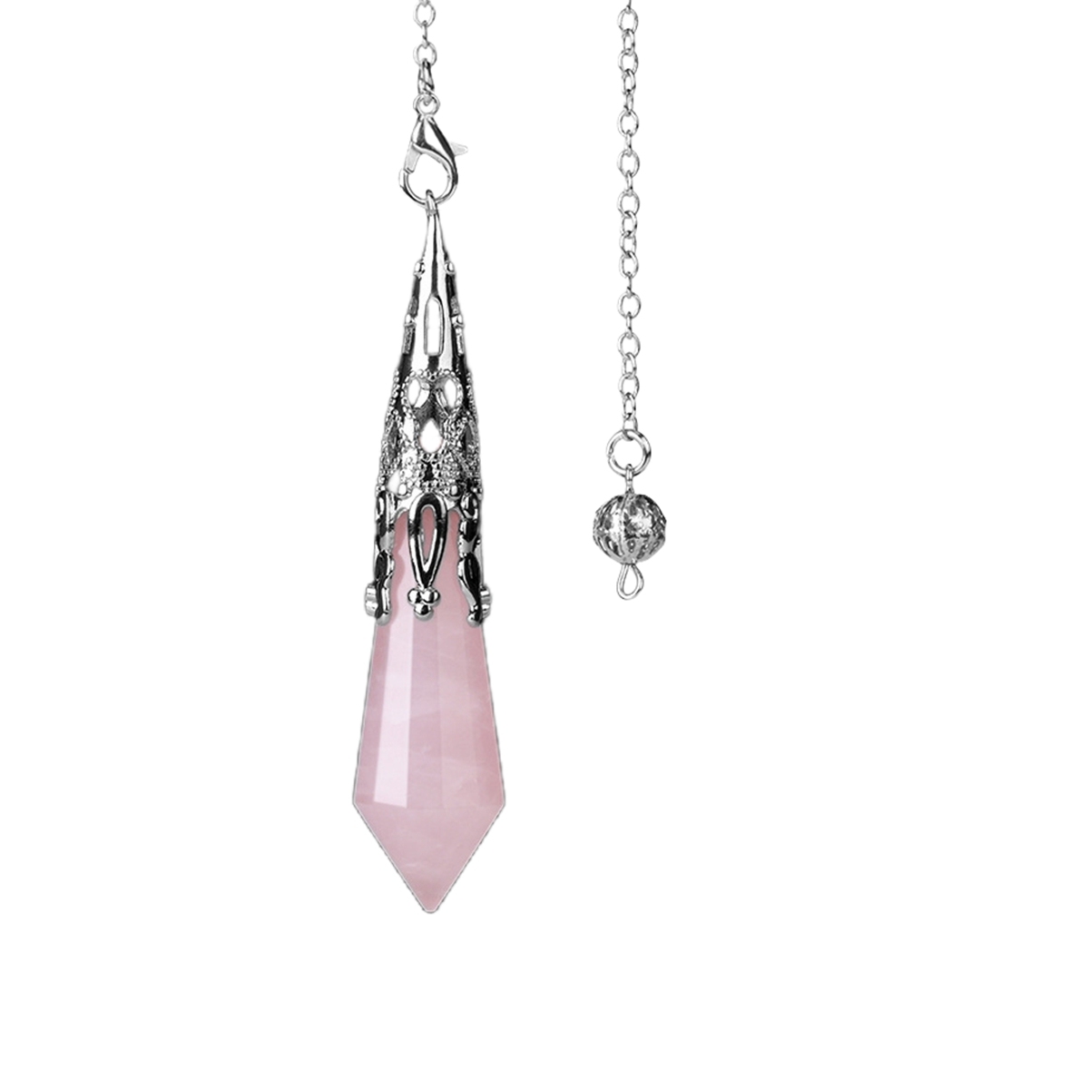 Handmade Craved Gemstone Single Point 12 Sides Prism Silver Pendulum & Pendant