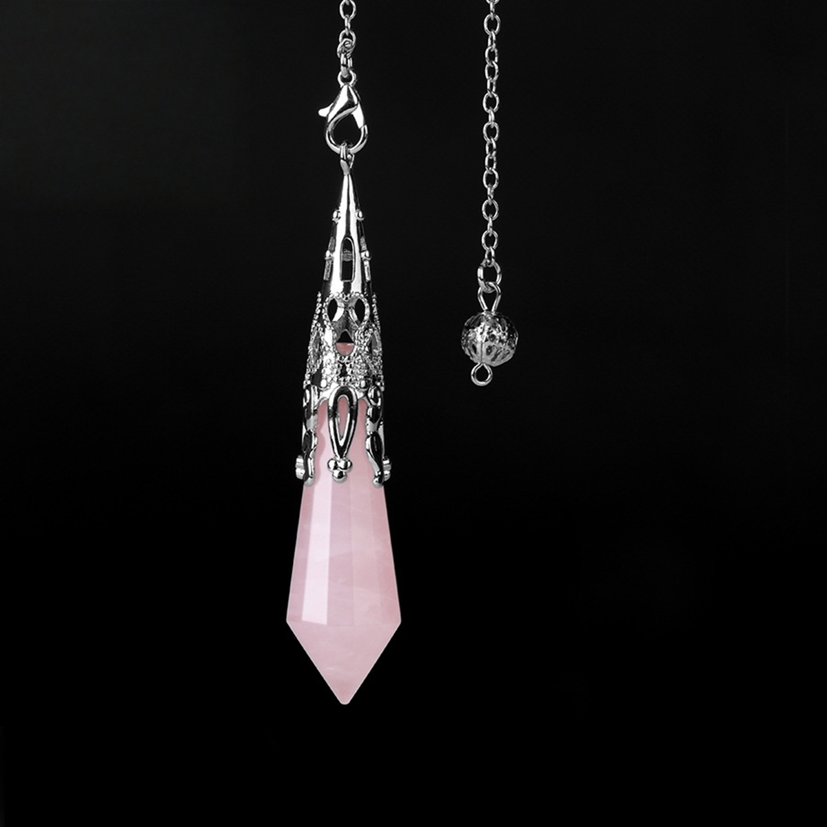 Handmade Craved Gemstone Single Point 12 Sides Prism SilverPendulum & Pendant
