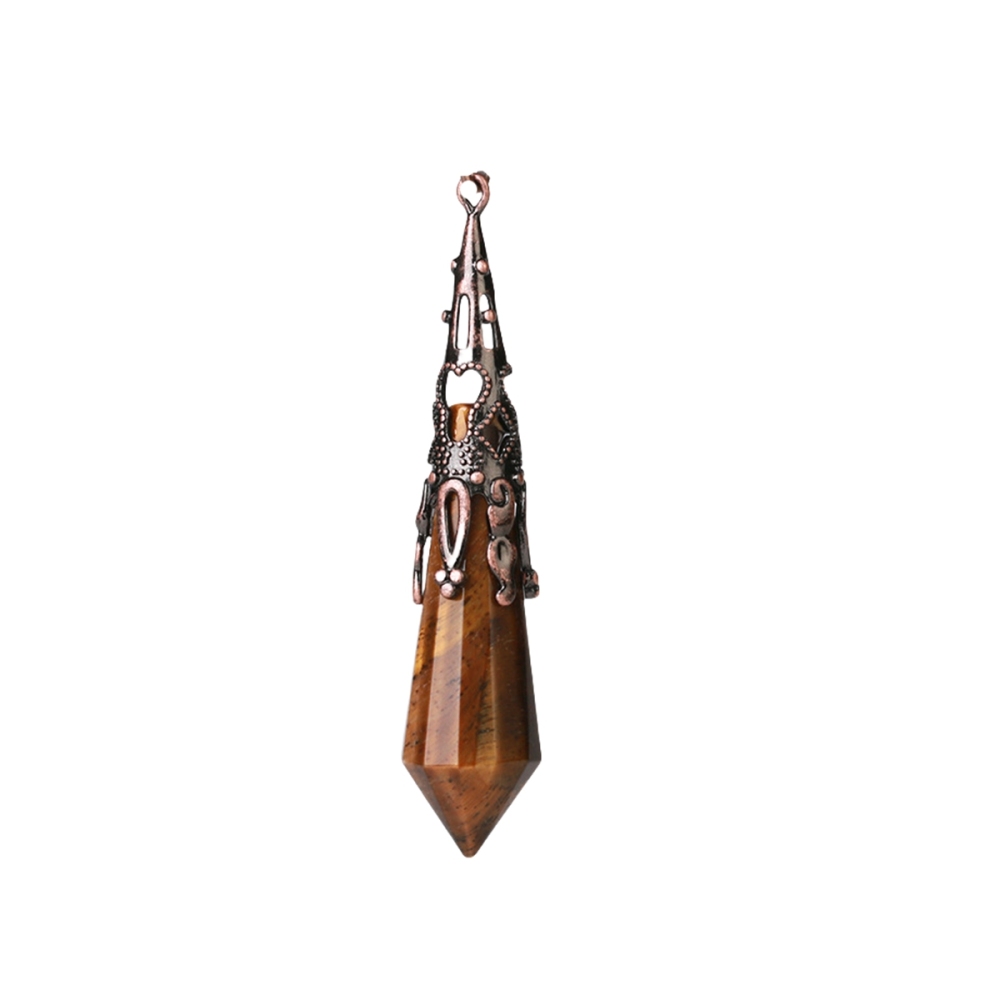 Handmade Craved Gemstone Single Point 12 Sides Prism Silver Pendulum & Pendant