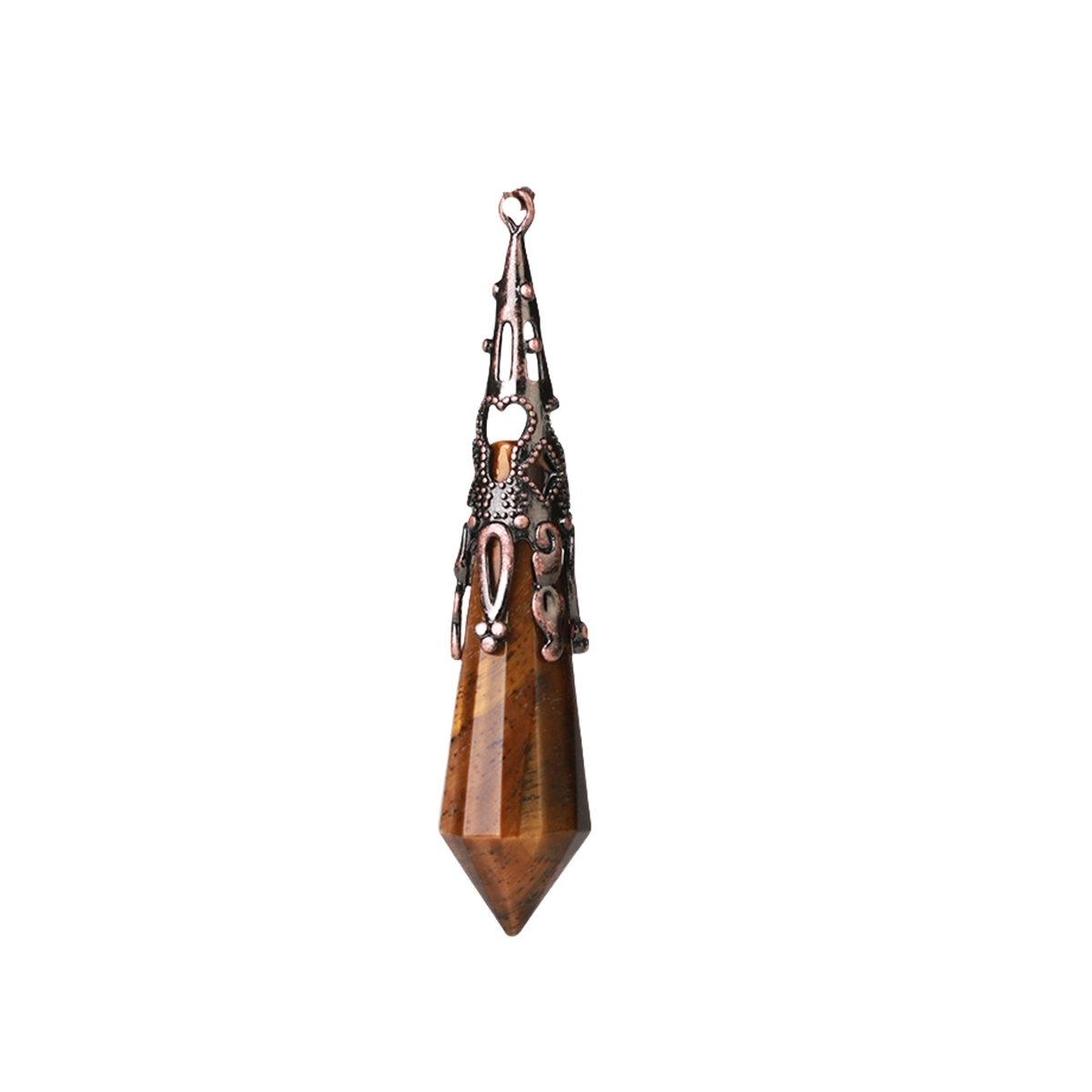 Handmade Craved Gemstone Single Point 12 Sides Prism SilverPendulum & Pendant