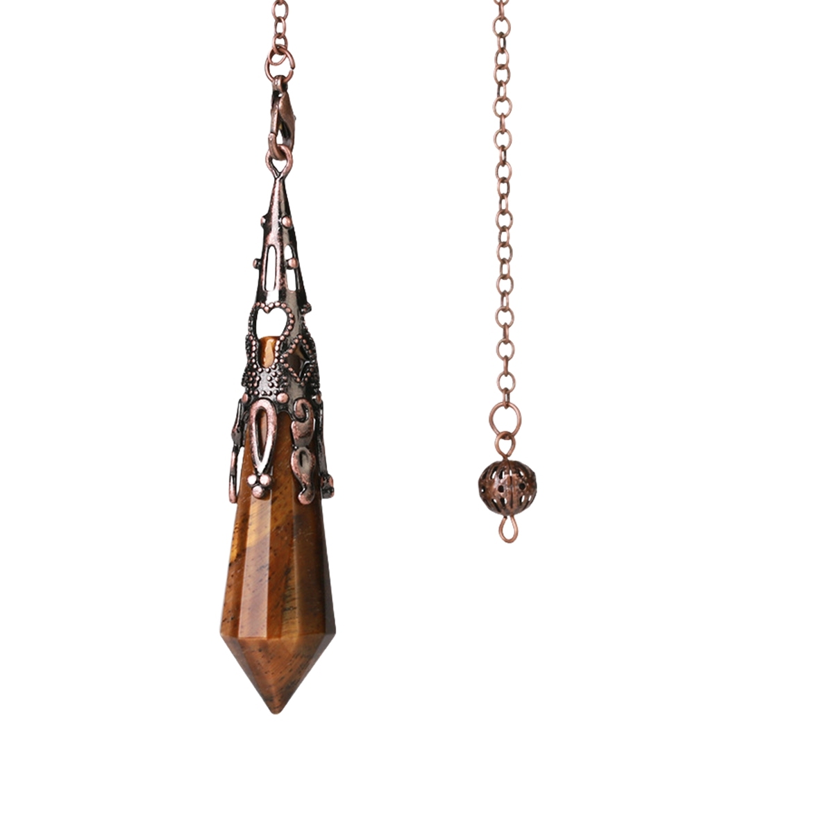 Handmade Craved Gemstone Single Point 12 Sides Prism Silver Pendulum & Pendant