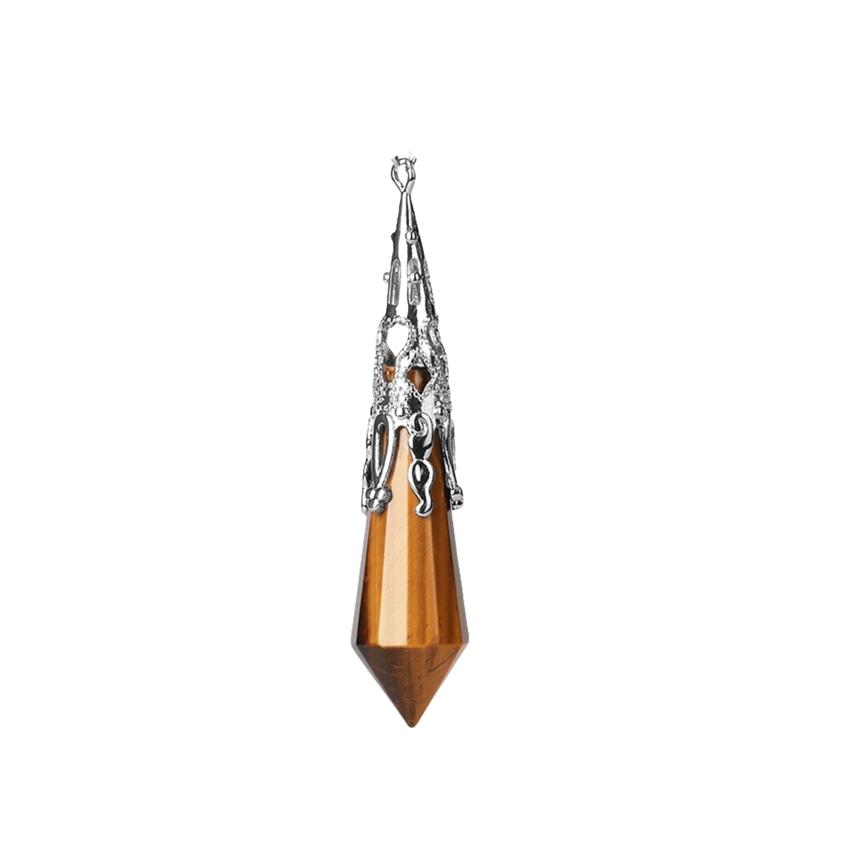 Handmade Craved Gemstone Single Point 12 Sides Prism SilverPendulum & Pendant