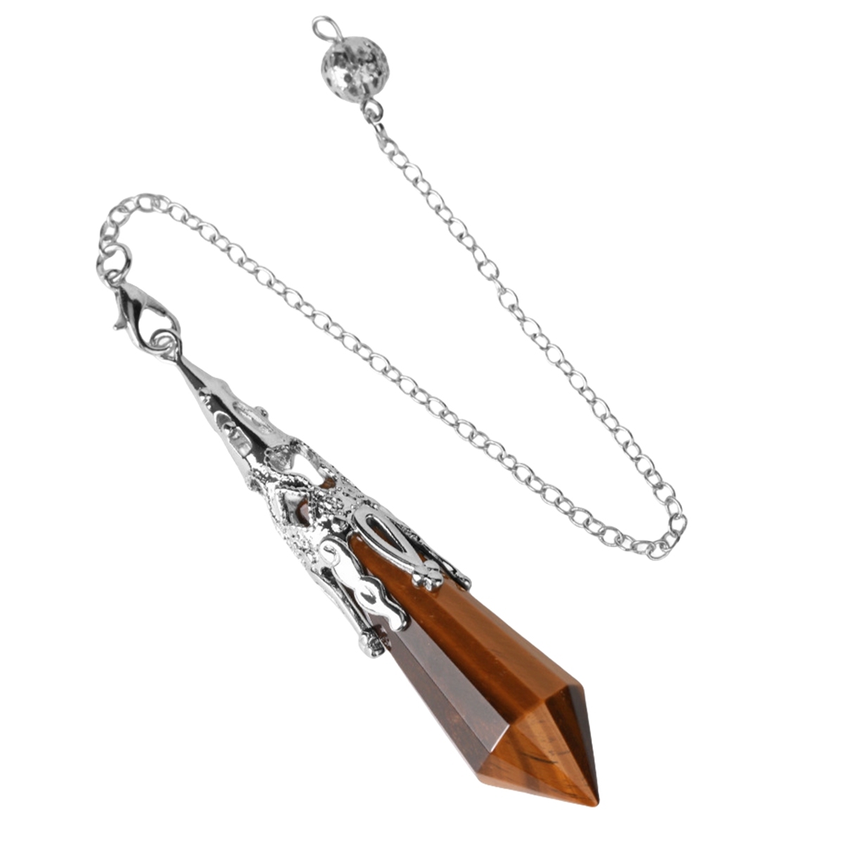 Handmade Craved Gemstone Single Point 12 Sides Prism SilverPendulum & Pendant