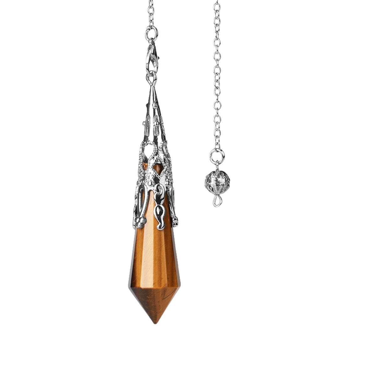 Handmade Craved Gemstone Single Point 12 Sides Prism SilverPendulum & Pendant