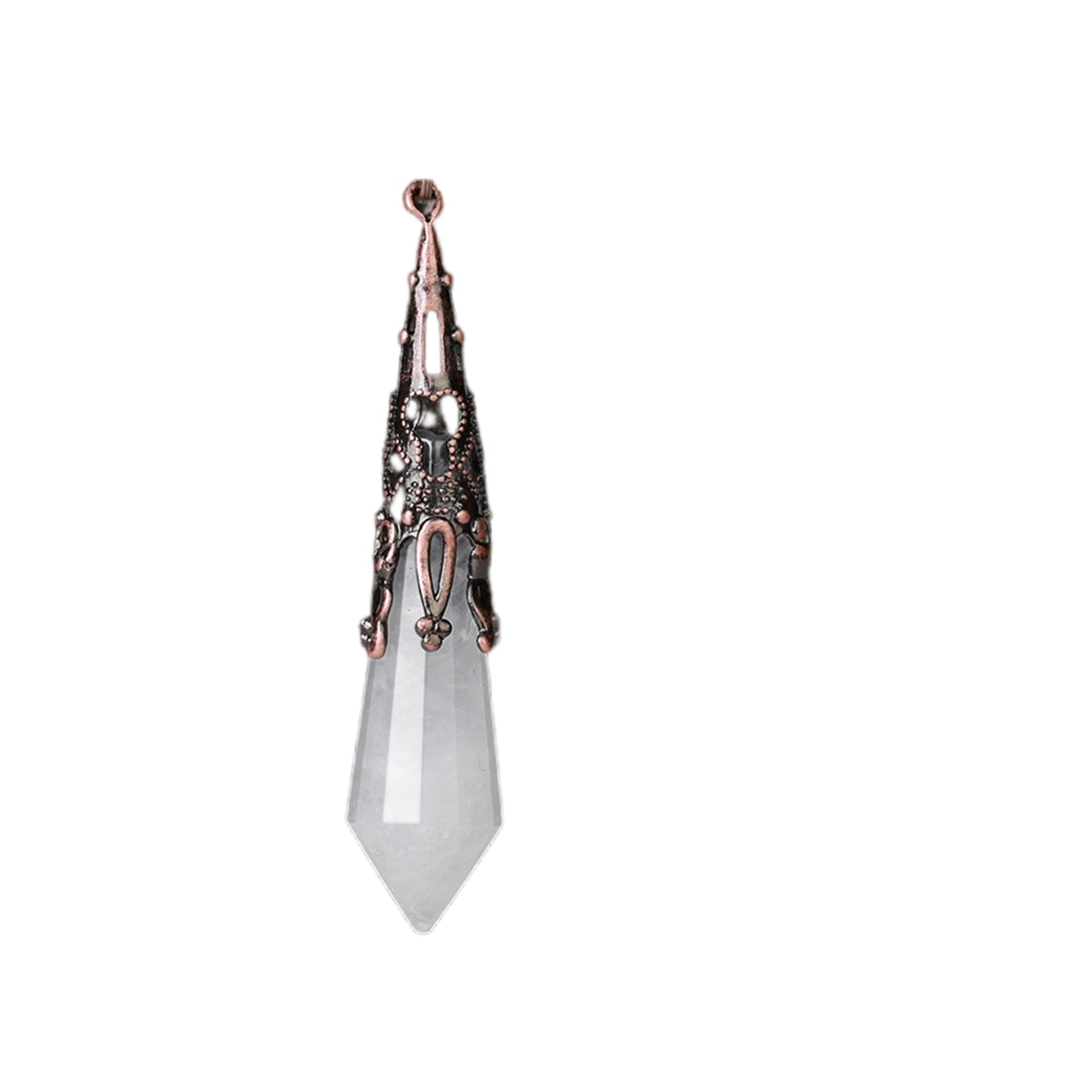Handmade Craved Gemstone Single Point 12 Sides Prism SilverPendulum & Pendant