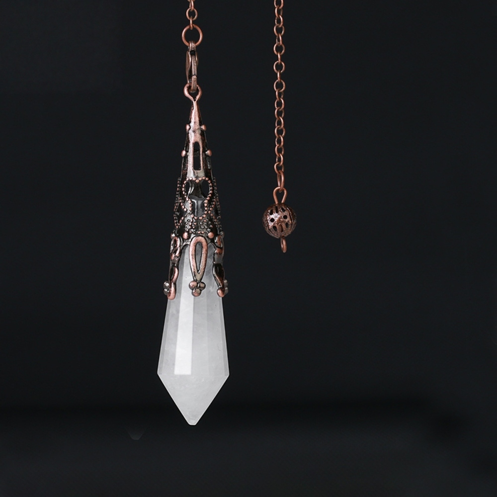 Handmade Craved Gemstone Single Point 12 Sides Prism Silver Pendulum & Pendant