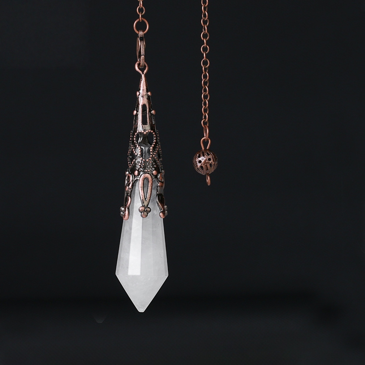 Handmade Craved Gemstone Single Point 12 Sides Prism SilverPendulum & Pendant