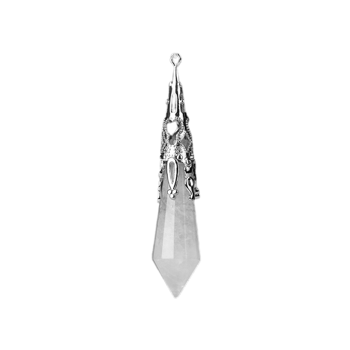 Handmade Craved Gemstone Single Point 12 Sides Prism Silver Pendulum & Pendant