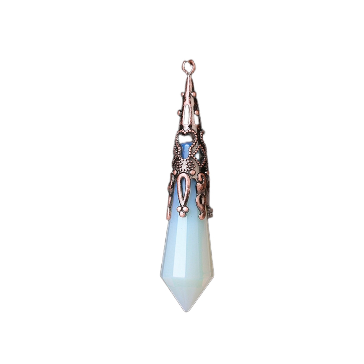 Handmade Craved Gemstone Single Point 12 Sides Prism SilverPendulum & Pendant
