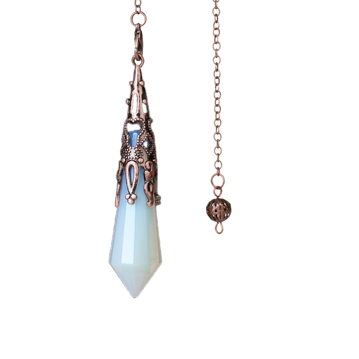 Handmade Craved Gemstone Single Point 12 Sides Prism Silver Pendulum & Pendant