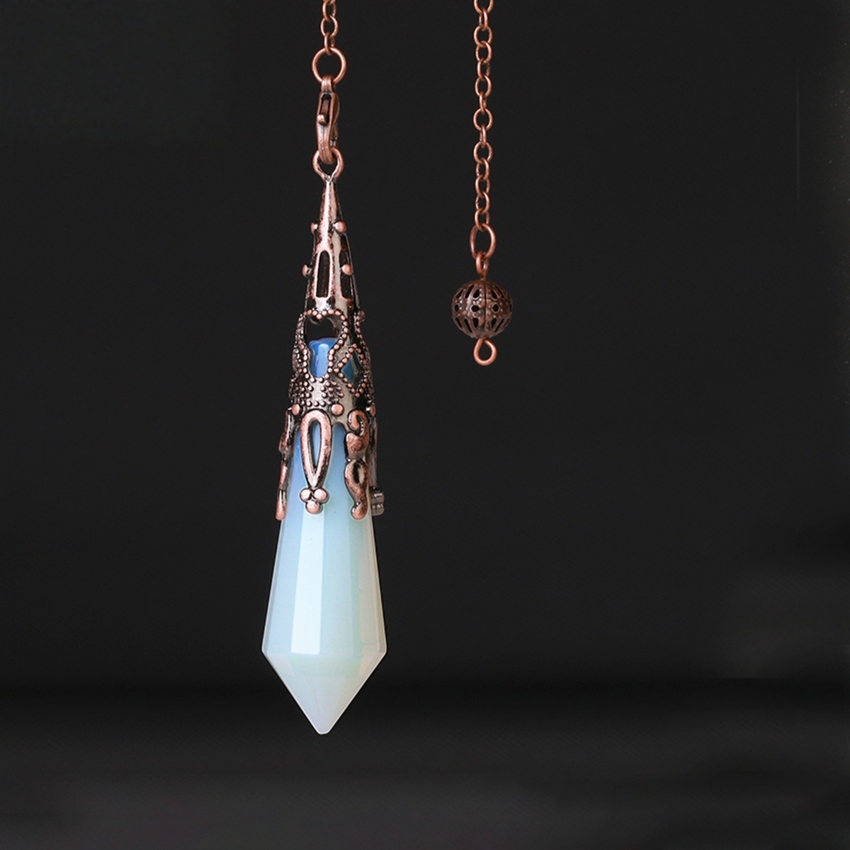 Handmade Craved Gemstone Single Point 12 Sides Prism SilverPendulum & Pendant