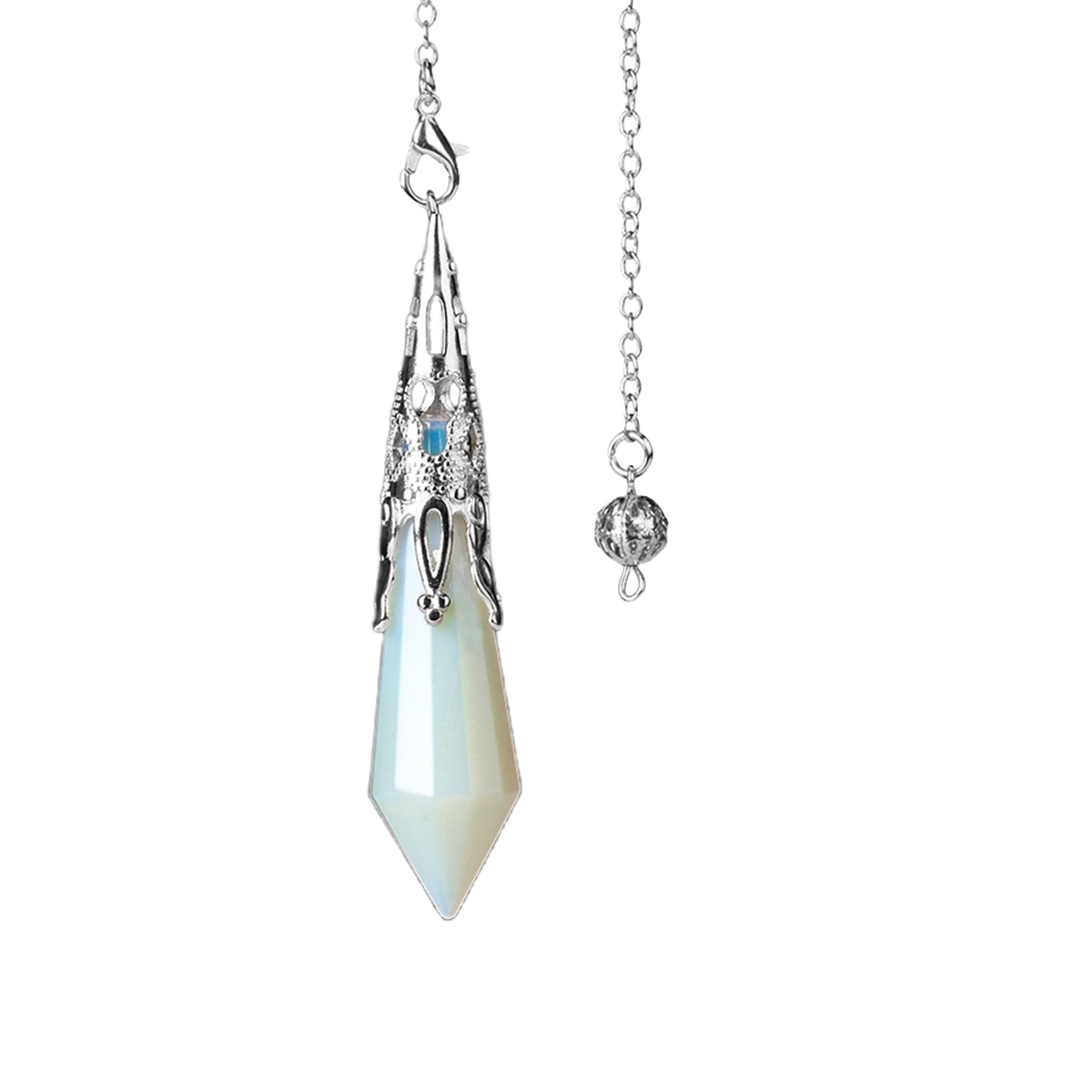 Handmade Craved Gemstone Single Point 12 Sides Prism Silver Pendulum & Pendant