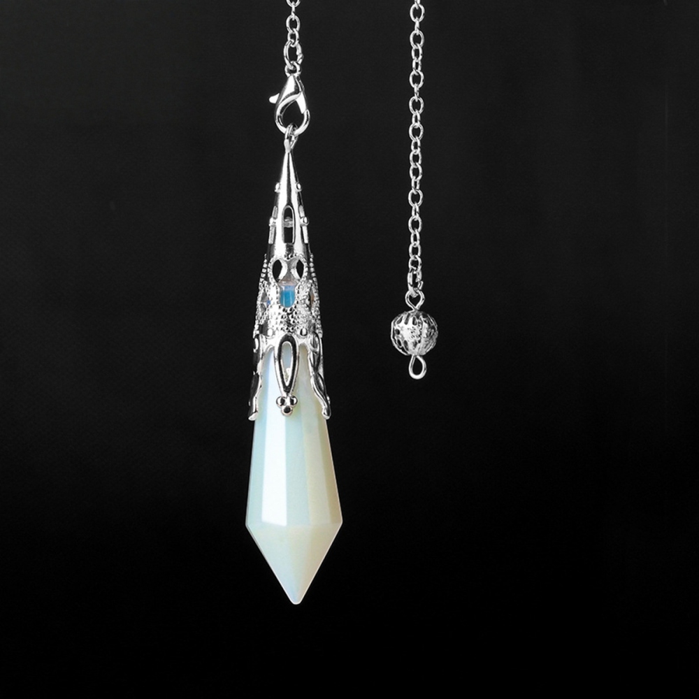 Handmade Craved Gemstone Single Point 12 Sides Prism SilverPendulum & Pendant