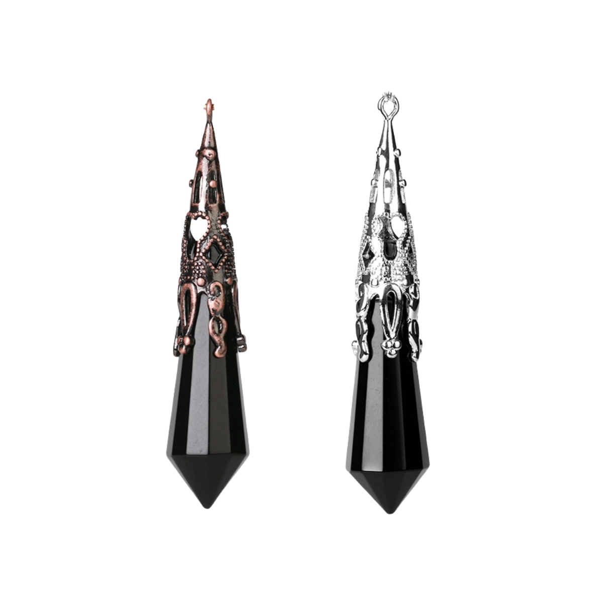 Handmade Craved Gemstone Single Point 12 Sides Prism SilverPendulum & Pendant