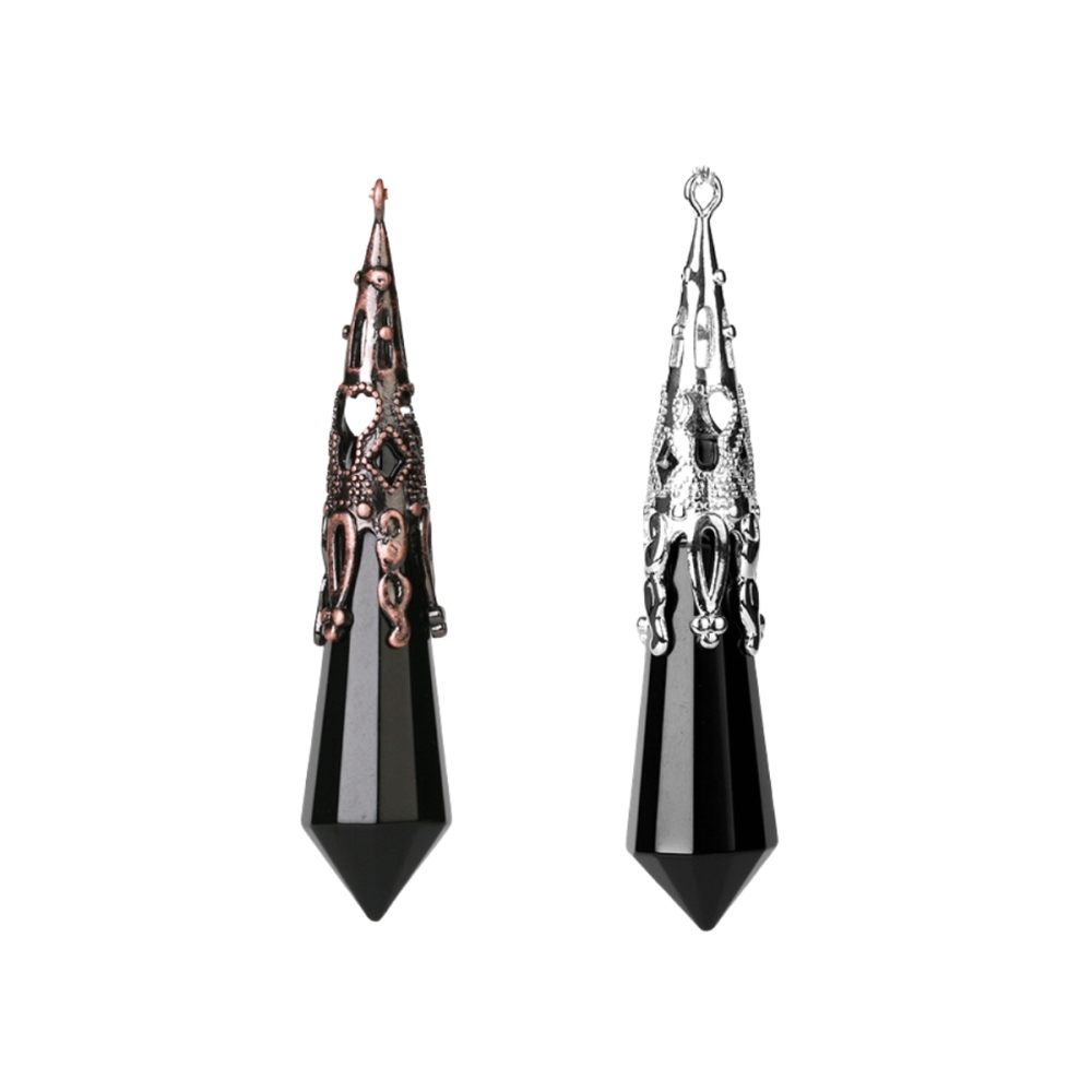 Handmade Craved Gemstone Single Point 12 Sides Prism SilverPendulum & Pendant