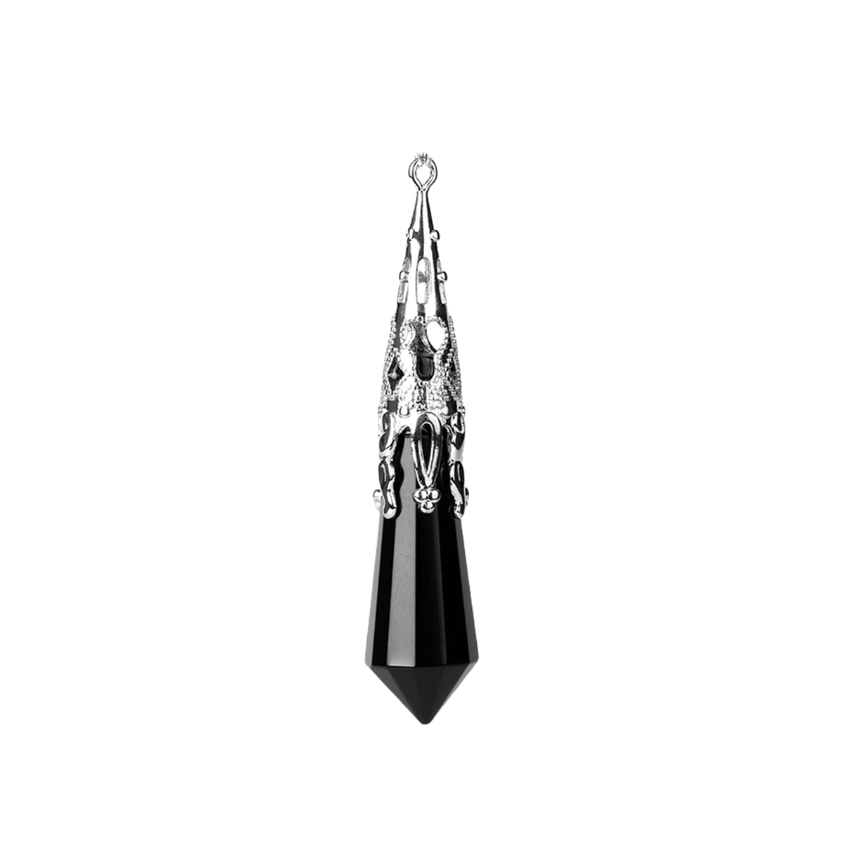 Handmade Craved Gemstone Single Point 12 Sides Prism Silver Pendulum & Pendant