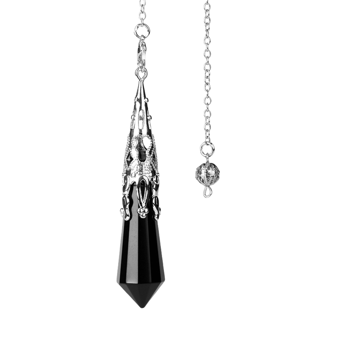 Handmade Craved Gemstone Single Point 12 Sides Prism SilverPendulum & Pendant