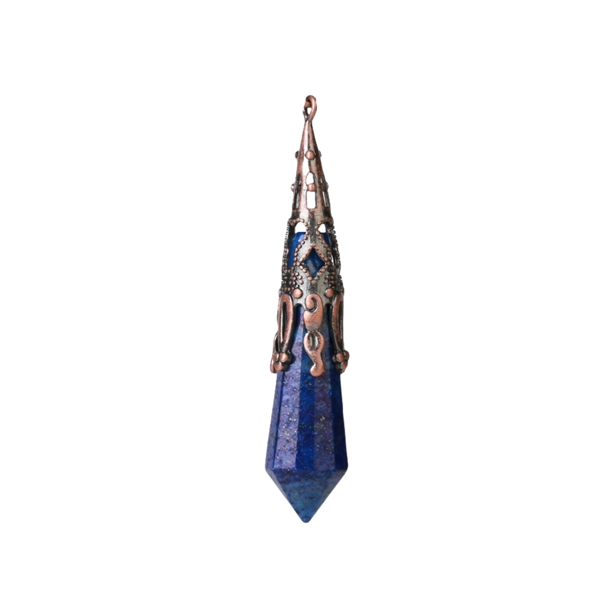 Handmade Craved Gemstone Single Point 12 Sides Prism SilverPendulum & Pendant