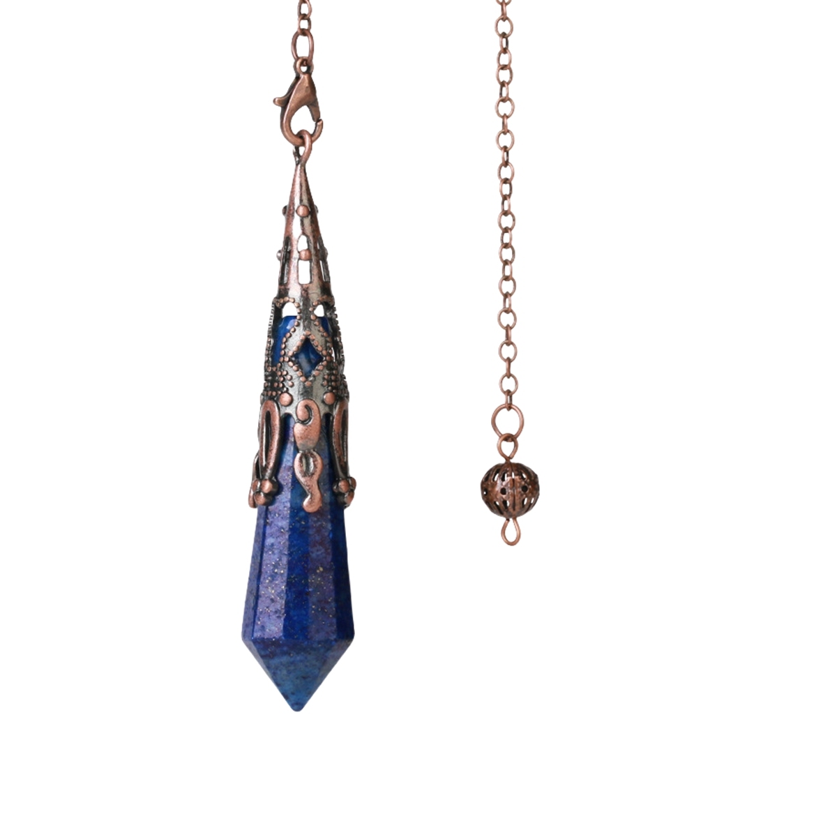 Handmade Craved Gemstone Single Point 12 Sides Prism Silver Pendulum & Pendant