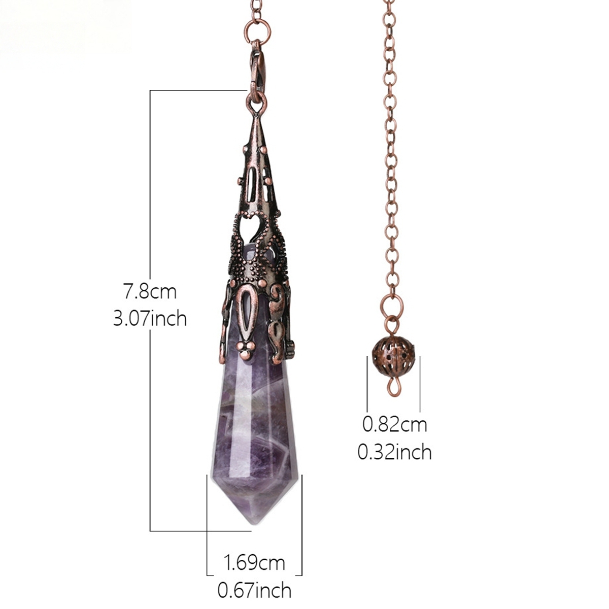 Handmade Craved Gemstone Single Point 12 Sides Prism Silver Pendulum & Pendant