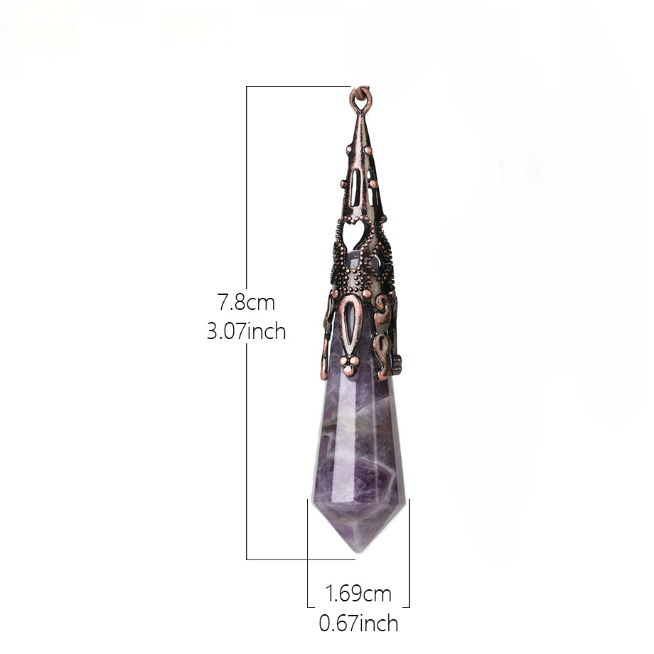 Handmade Craved Gemstone Single Point 12 Sides Prism Silver Pendulum & Pendant