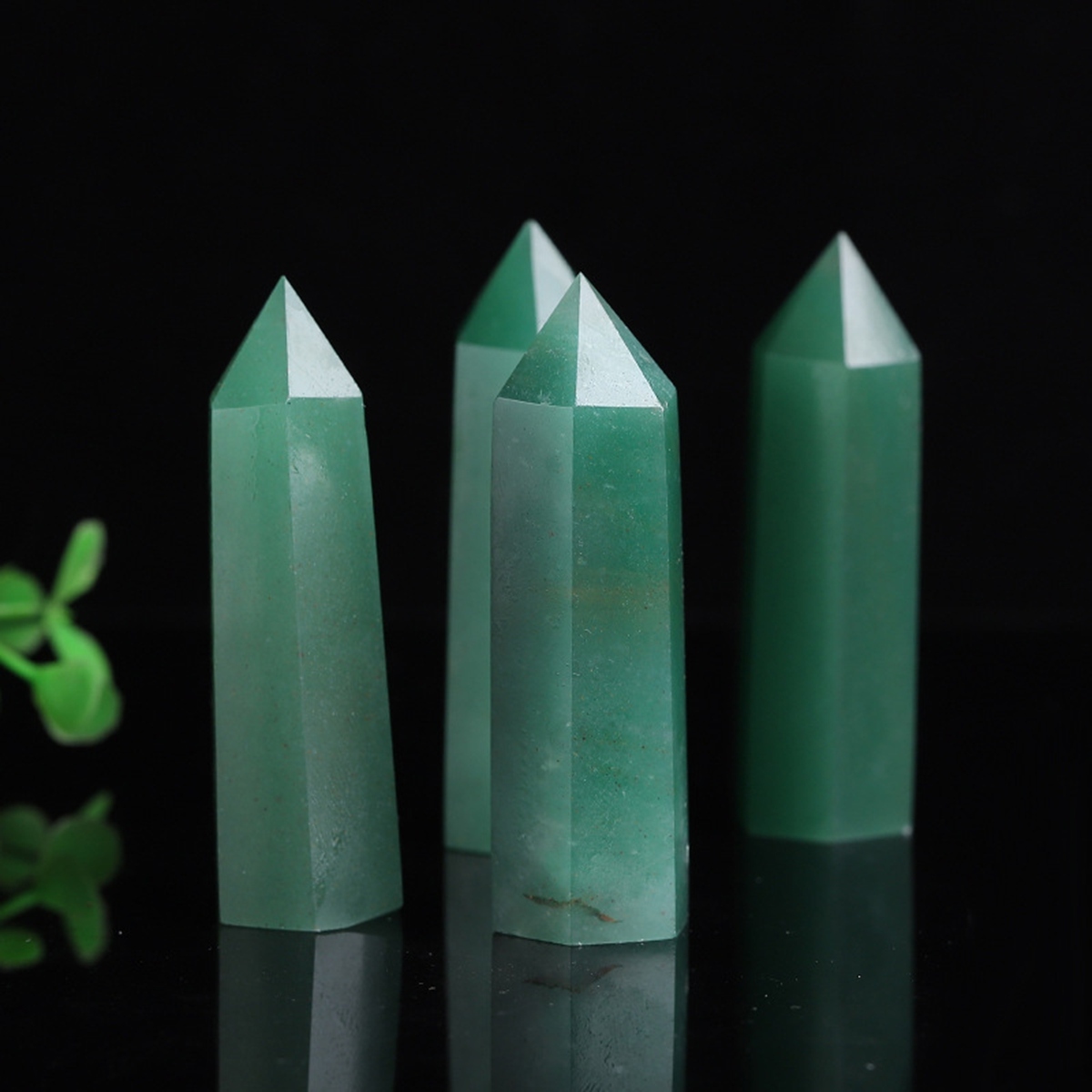 Green Aventurine Single Pointed Hexagonal Prism Beads Ornament Handmade Craved Gemstone