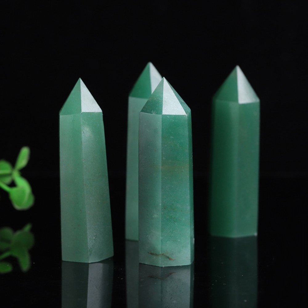 Green Aventurine Single Pointed Hexagonal Prism Beads Ornament Handmade Craved Gemstone
