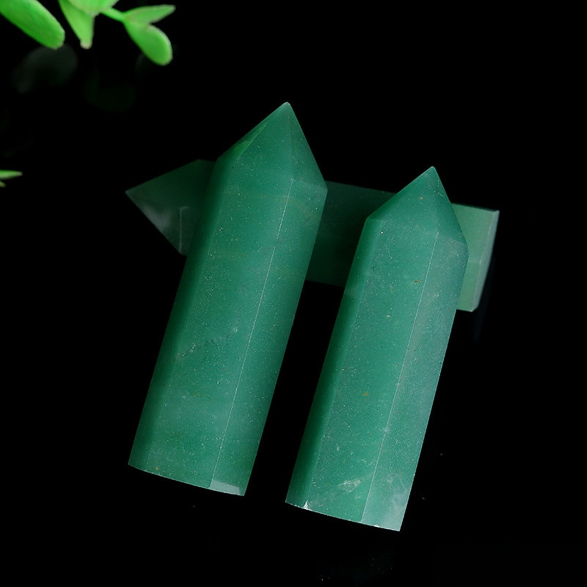 Green Aventurine Single Pointed Hexagonal Prism Beads Ornament Handmade Craved Gemstone