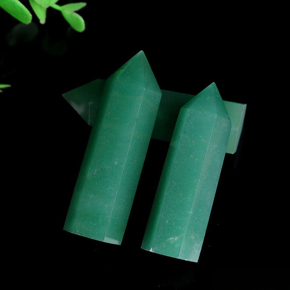 Green Aventurine Single Pointed Hexagonal Prism Beads Ornament Handmade Craved Gemstone