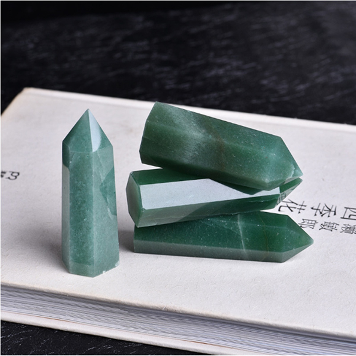 Green Aventurine Single Pointed Hexagonal Prism Beads Ornament Handmade Craved Gemstone